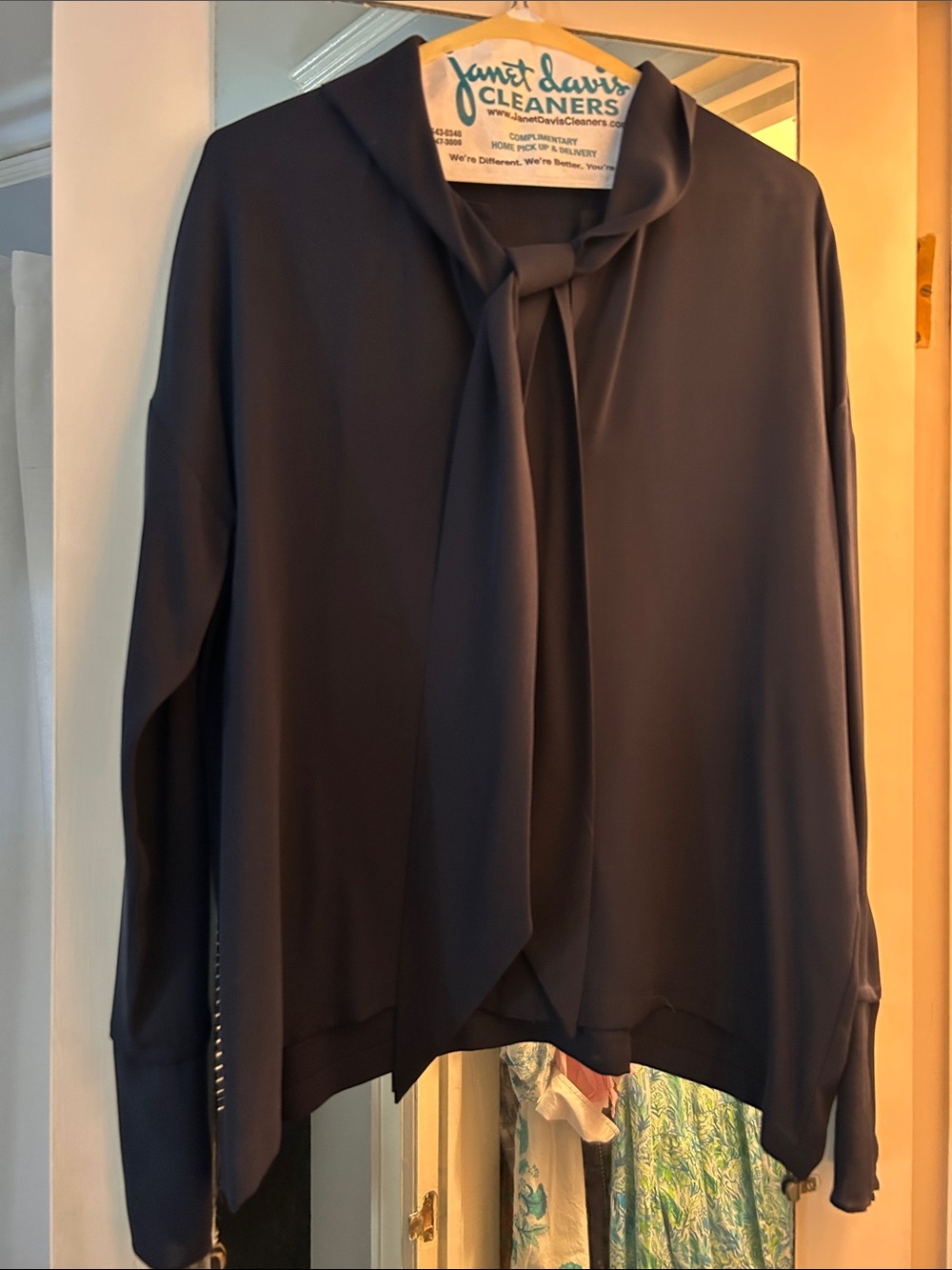 Theory Navy Tie-Neck Blouse